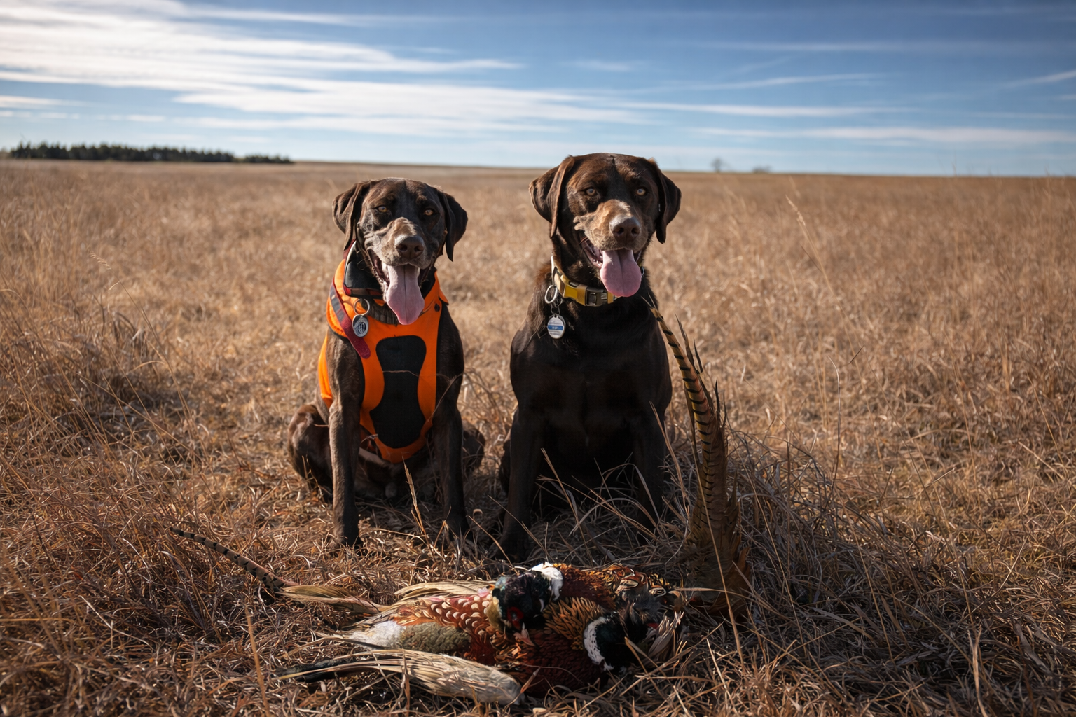 Jax and Lulu with pheasants — Kansas hunting